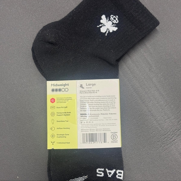 Bombas Other - Bombas Black Midweight Socks All Performance Hec Tex Size Large